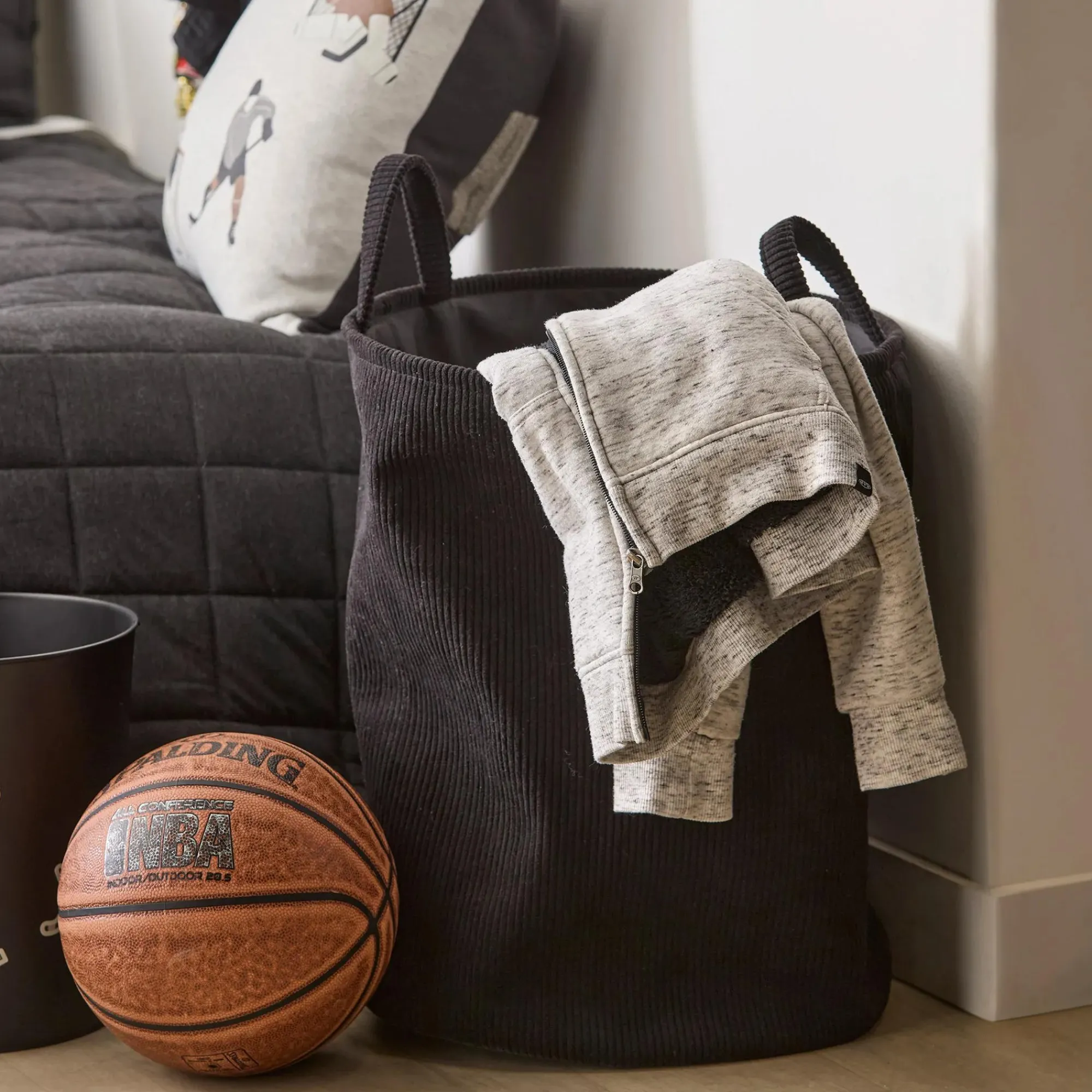 Clearance Bouclair Black Corduroy Hamper