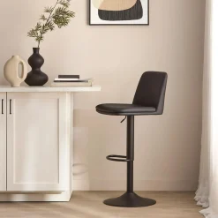 Hot Bouclair Black Faux Leather and Metal Bar Stool