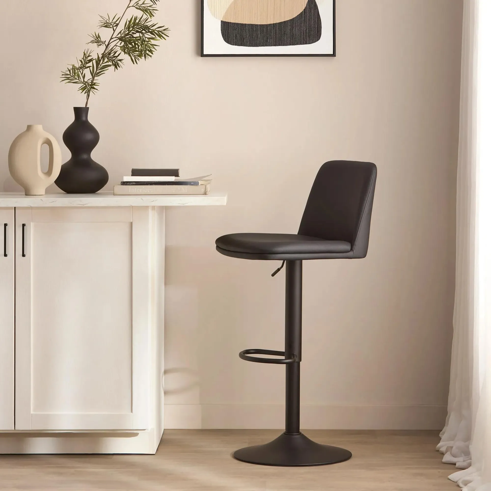 Hot Bouclair Black Faux Leather and Metal Bar Stool