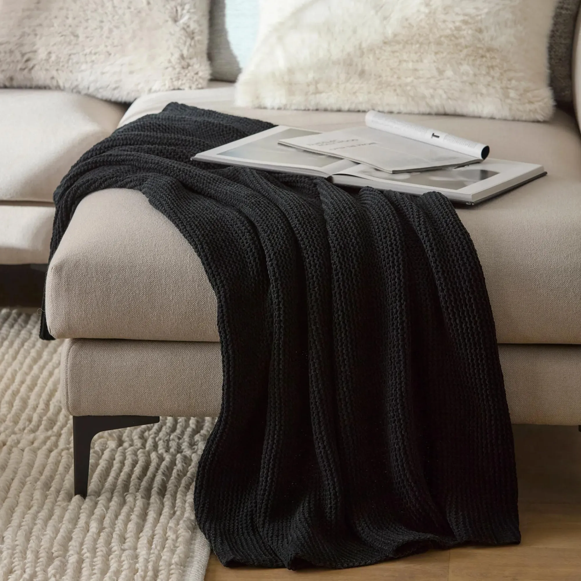 Best Bouclair Black Lonny Woven Throw