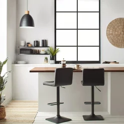 Best Bouclair Black Matte Faux Leather and Metal Adjustable Bar Stool