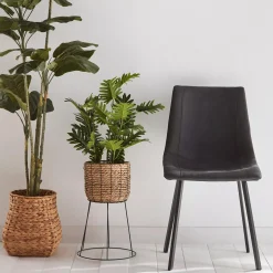 New Bouclair Black Textured Faux Leather and Metal Dining Chair