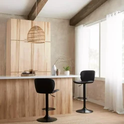 Best Bouclair Black Textured Faux Leather & Metal Adjustable Bar Stool