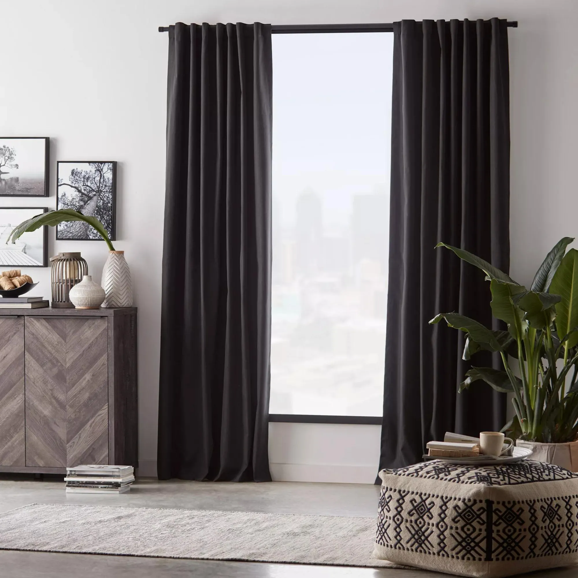 Hot Bouclair Black Vence Blackout Curtain with Hidden Back Tab