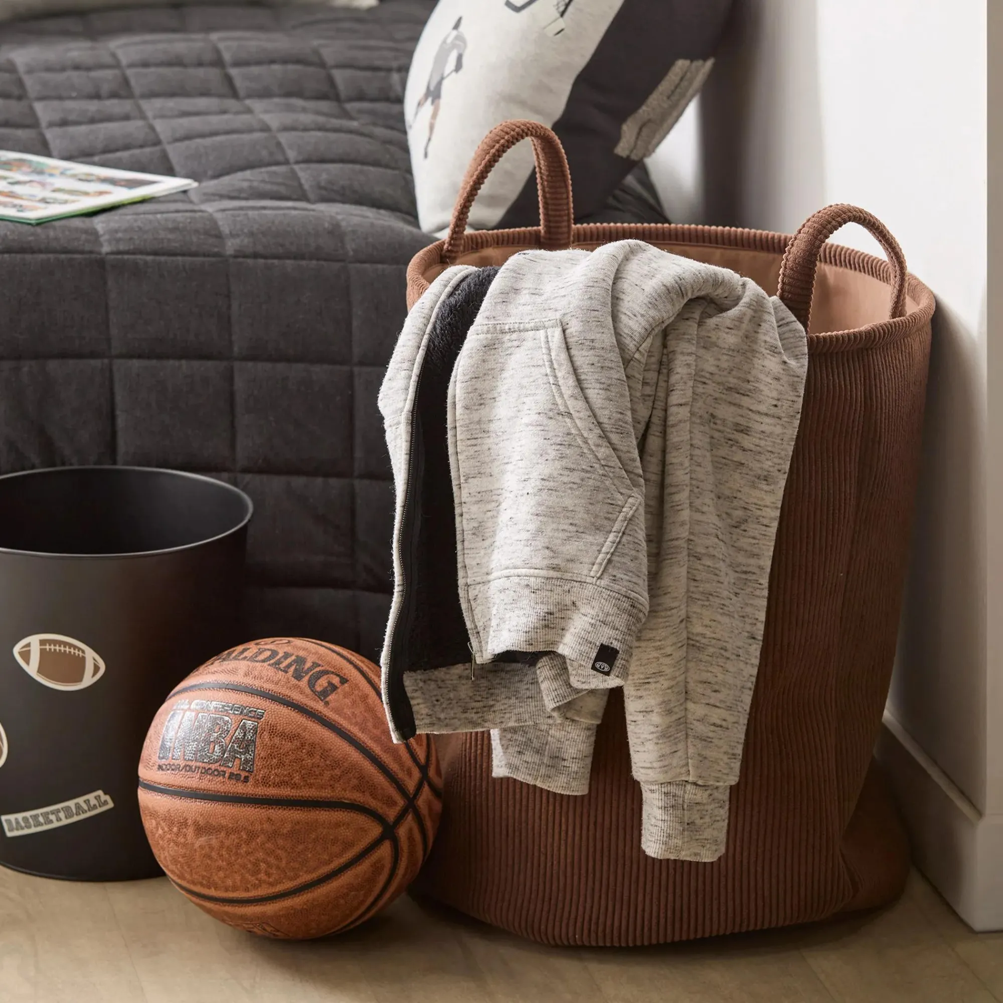 New Bouclair Brown Corduroy Hamper