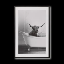 Sale Bouclair Bull in Bathtub Printed Framed Art