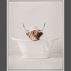 Best Bouclair Cow in Bath Framed Canvas