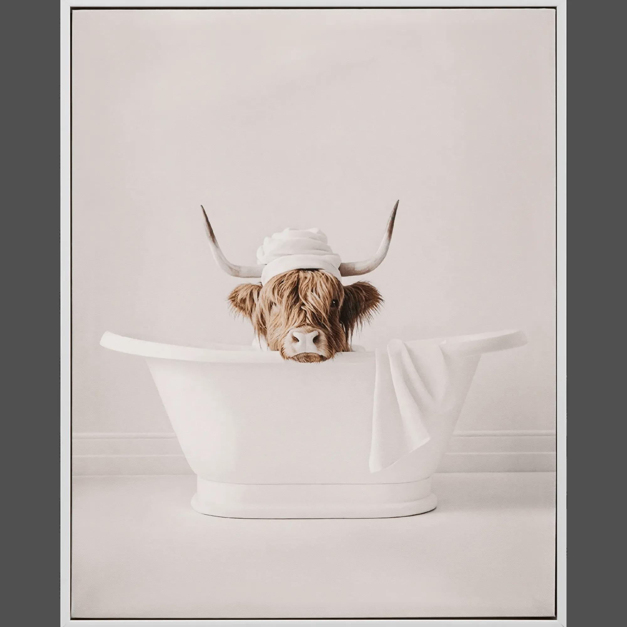 Best Bouclair Cow in Bath Framed Canvas