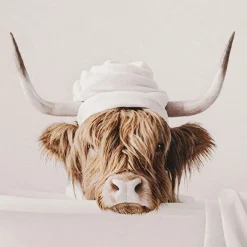 Best Bouclair Cow in Bath Framed Canvas