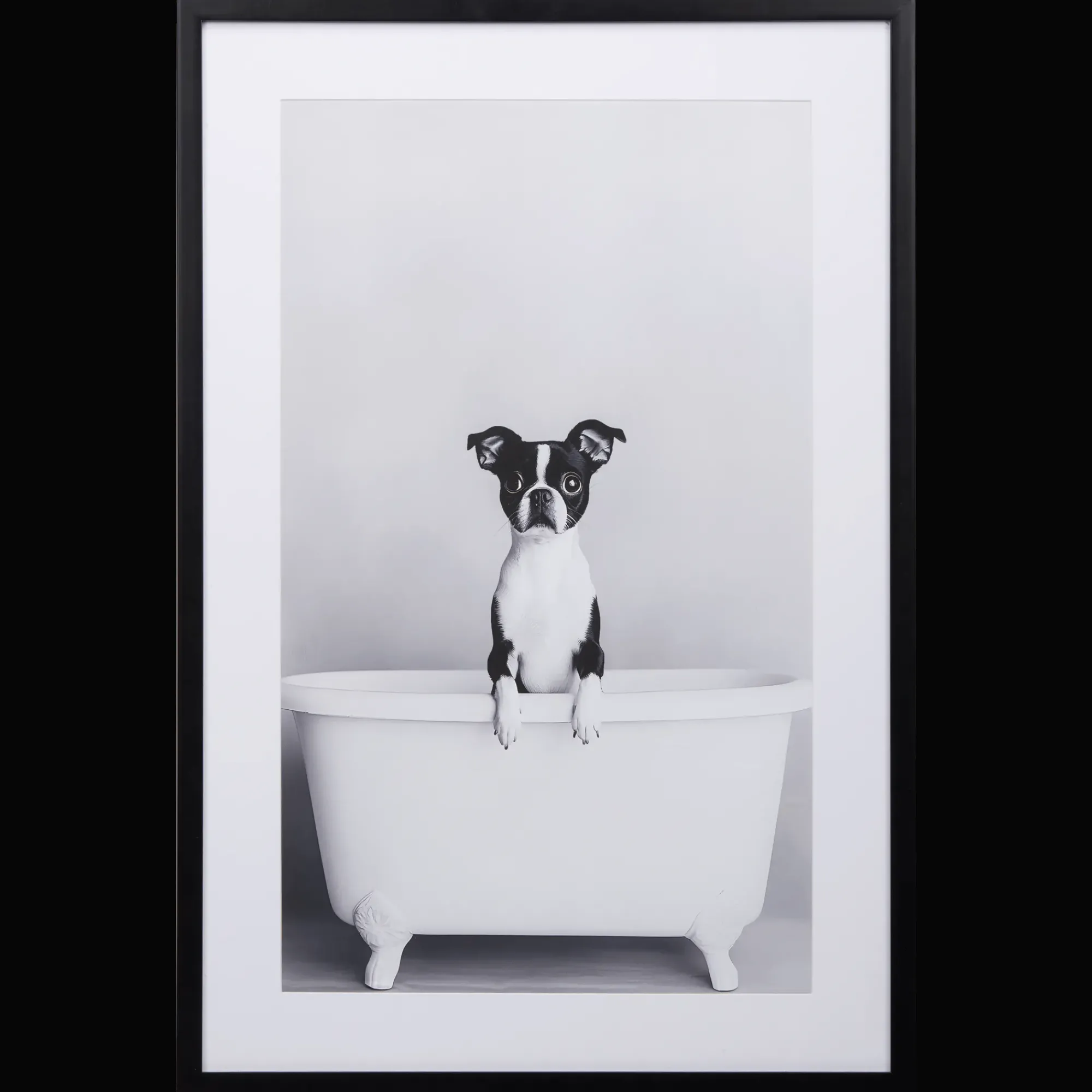 Bouclair Dog in Bathtub Framed Canvas