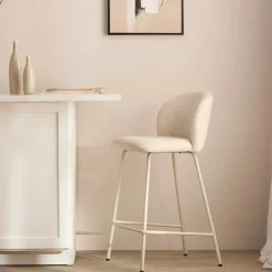Hot Bouclair Fabric and Metal Bar Stool