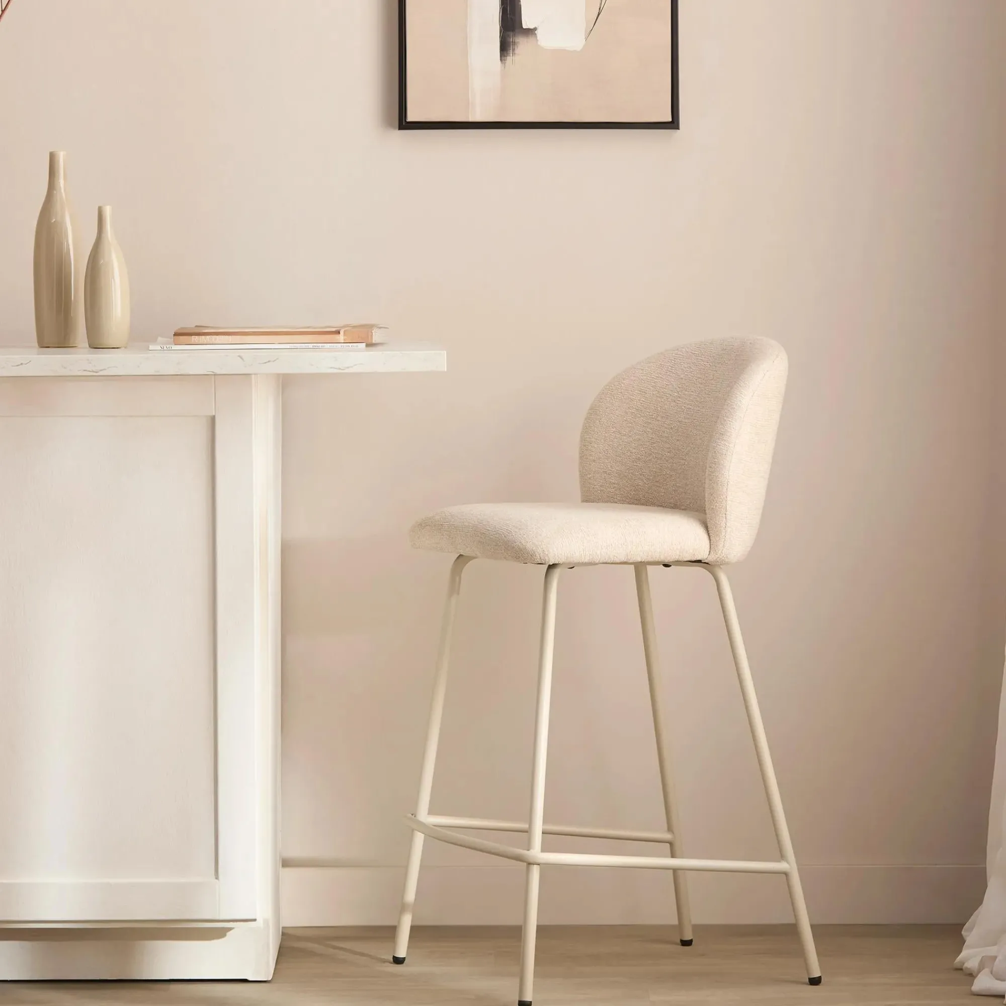 Hot Bouclair Fabric and Metal Bar Stool