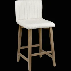 Hot Bouclair Fabric and Natural Wood Bar Stool
