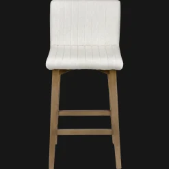 Hot Bouclair Fabric and Natural Wood Bar Stool