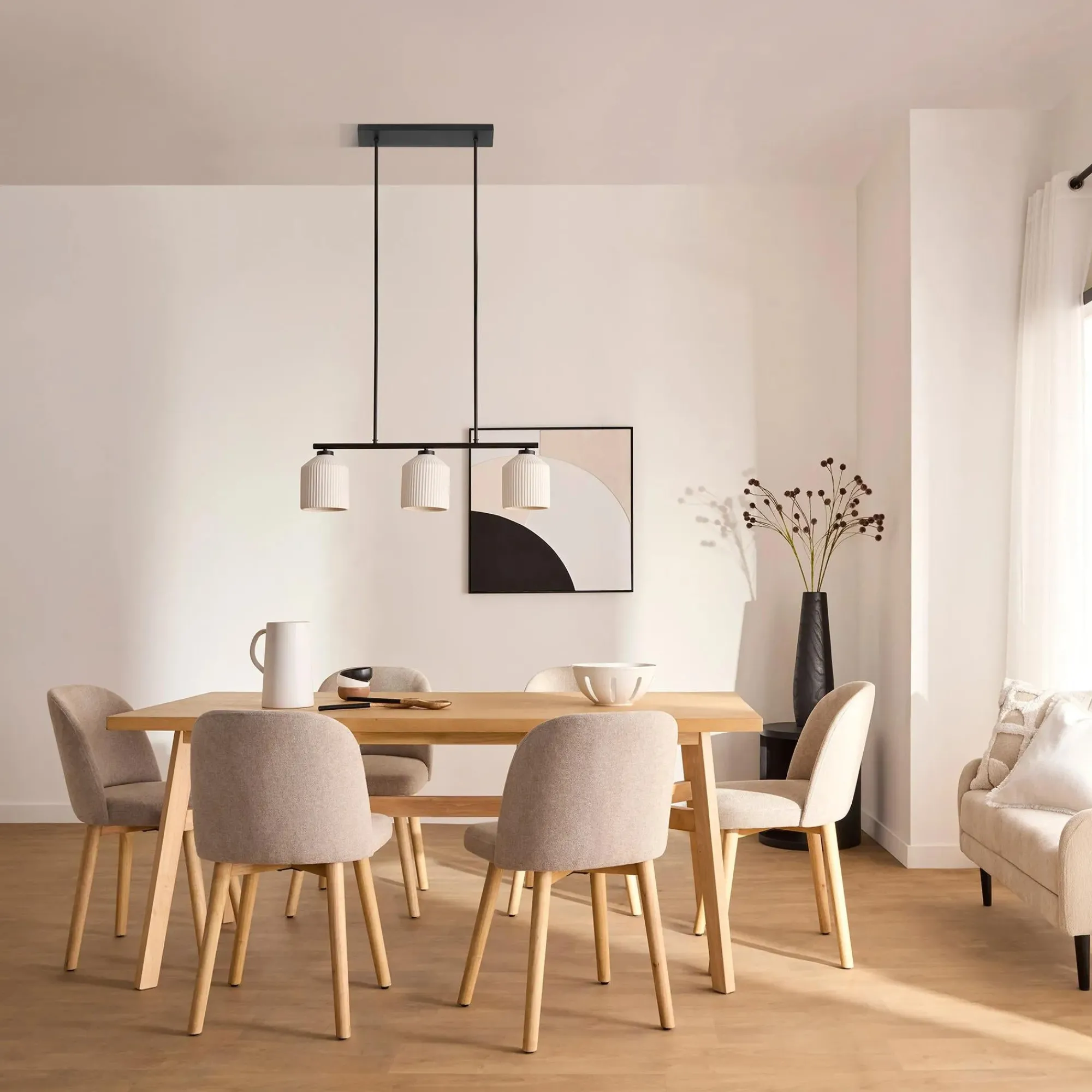 Best Bouclair Fabric and Natural Wood Dining Chair