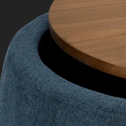 New Bouclair Fabric and Walnut Ottoman