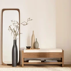 Hot Bouclair Fabric and Wood Bench