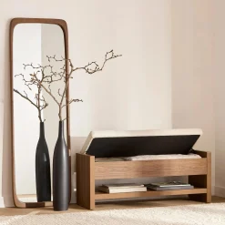 Hot Bouclair Fabric and Wood Bench