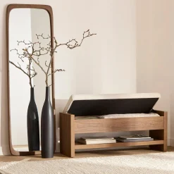 Hot Bouclair Fabric and Wood Bench