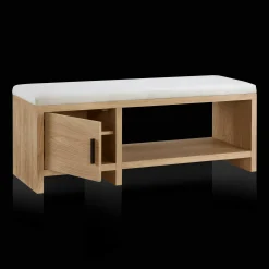 Online Bouclair Fabric and Wood Bench with Shoe Rack and Storage