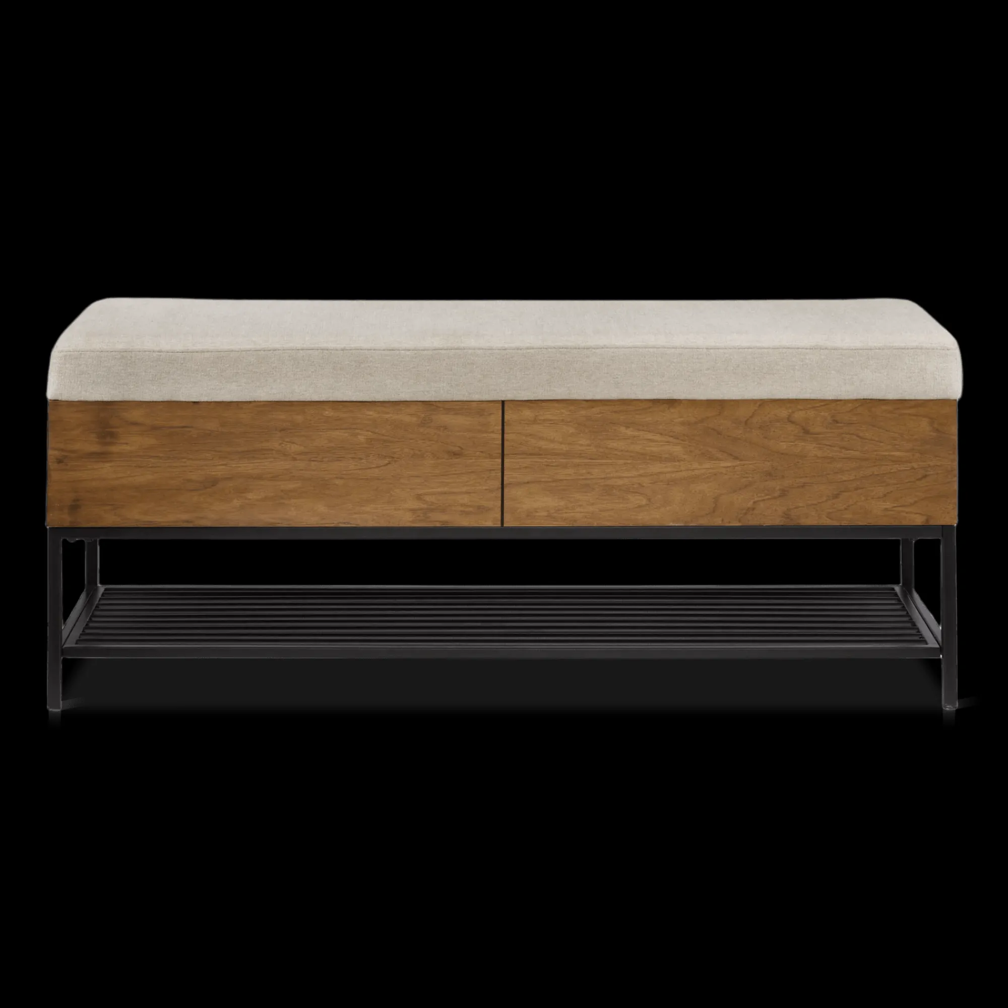 Discount Bouclair Fabric Wood and Metal Storage Bench with Shoe Rack