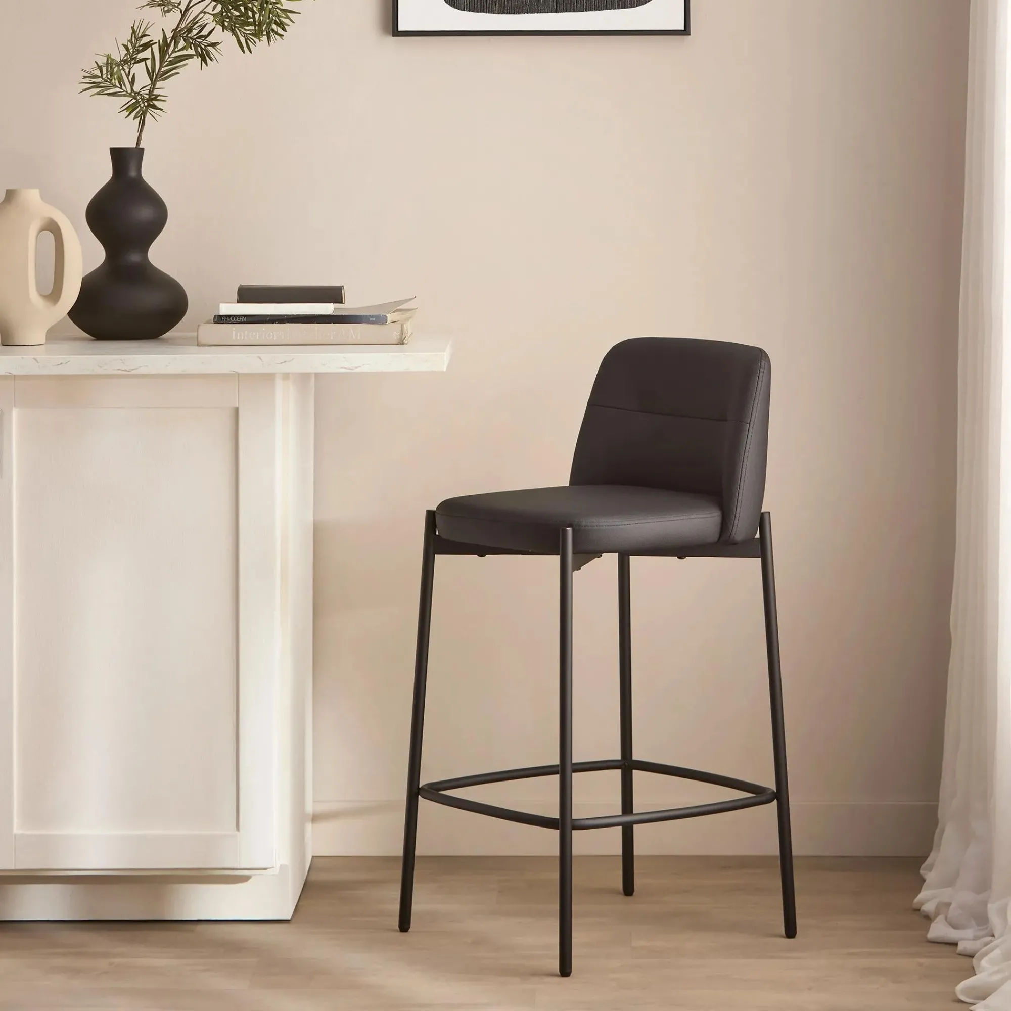 Bouclair Faux Leather and Metal Bar Stool