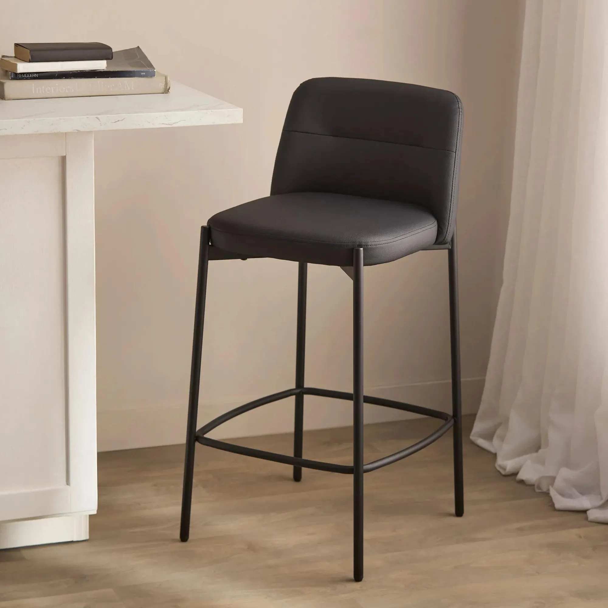 Bouclair Faux Leather and Metal Bar Stool