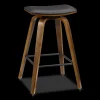 New Bouclair Faux Leather and Walnut Wood Backless Stool