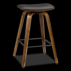 New Bouclair Faux Leather and Walnut Wood Backless Stool