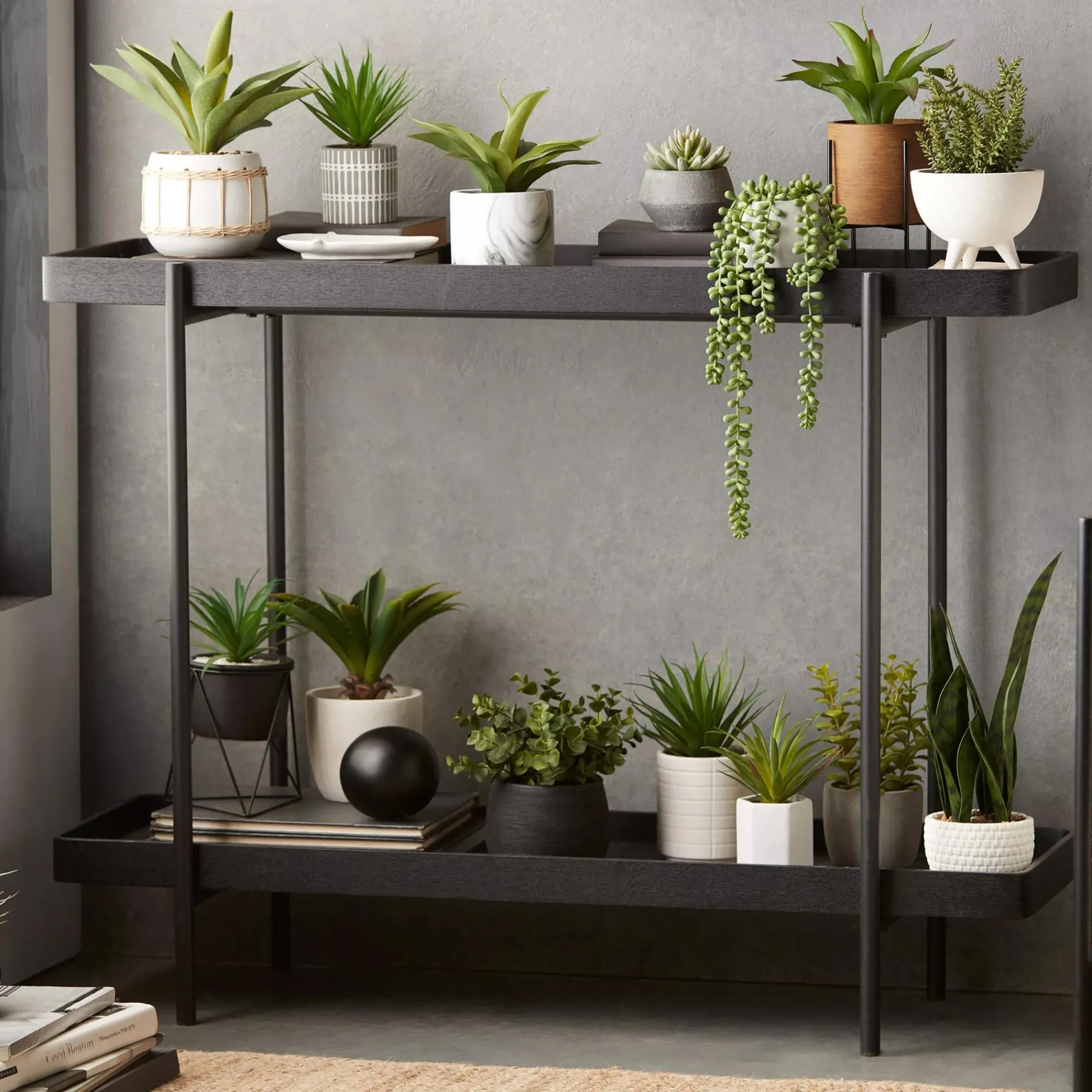 Outlet Bouclair Faux Rattan Ceramic Pot with Artificial Plant