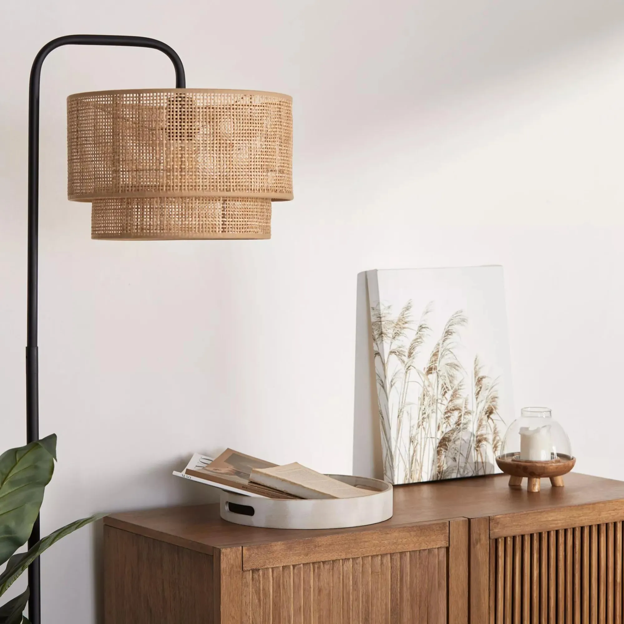 Clearance Bouclair Floor Lamp with Rattan Shade and Metal Base