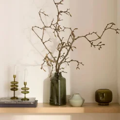 Bouclair Green Glass Pillar Candle Holder