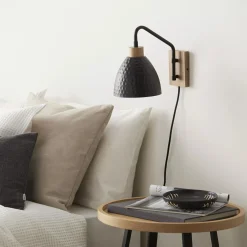 Bouclair Hammered Black Metal & Wood Wall Sconce