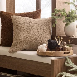 Best Bouclair Medium Brown Doodle Boucle Decorative Throw Pillow