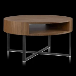 New Bouclair Metal and Walnut Veneer Round Coffee Table