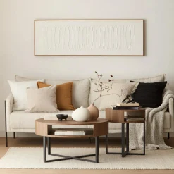 New Bouclair Metal and Walnut Veneer Round Coffee Table