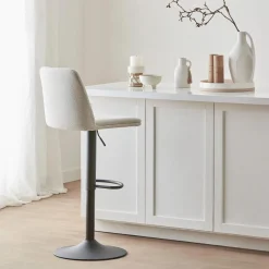 Online Bouclair Oatmeal Fabric and Metal Adjustable Bar Stool