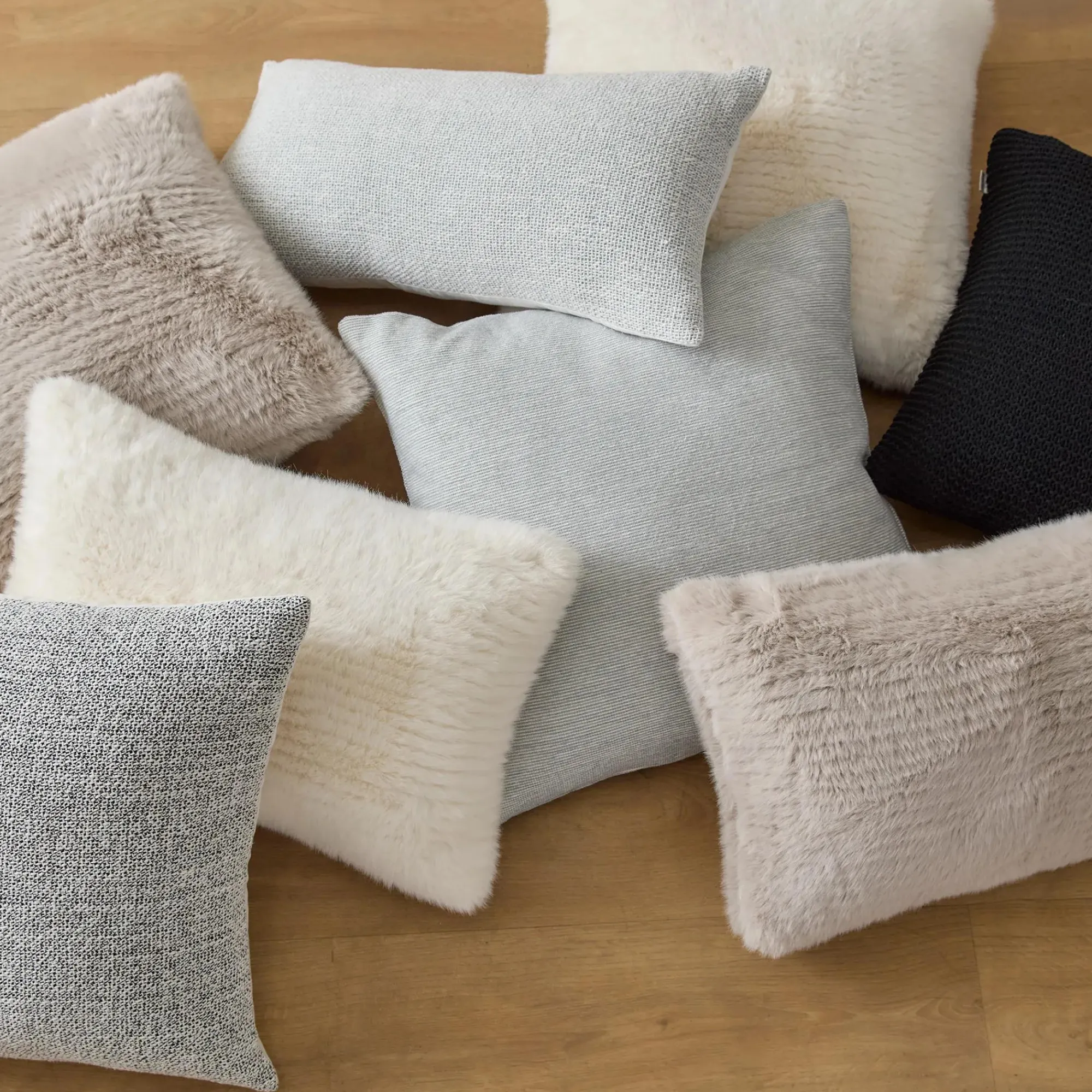 Bouclair Off White Maddox Faux Fur Decorative Lumbar Pillow