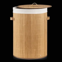 Online Bouclair Round Bamboo Hamper with Lining and Faux Leather Handles