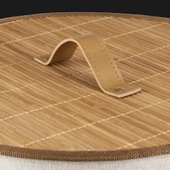 Online Bouclair Round Bamboo Hamper with Lining and Faux Leather Handles