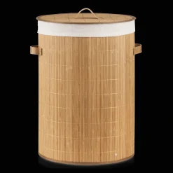 Online Bouclair Round Bamboo Hamper with Lining and Faux Leather Handles