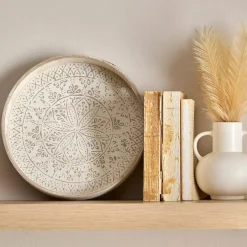 Clearance Bouclair Round Patterned Wood Tray