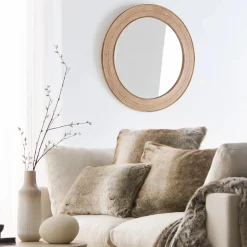 Discount Bouclair Round Pine Wood Mirror