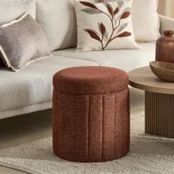 Sale Bouclair Round Storage Fabric Ottoman
