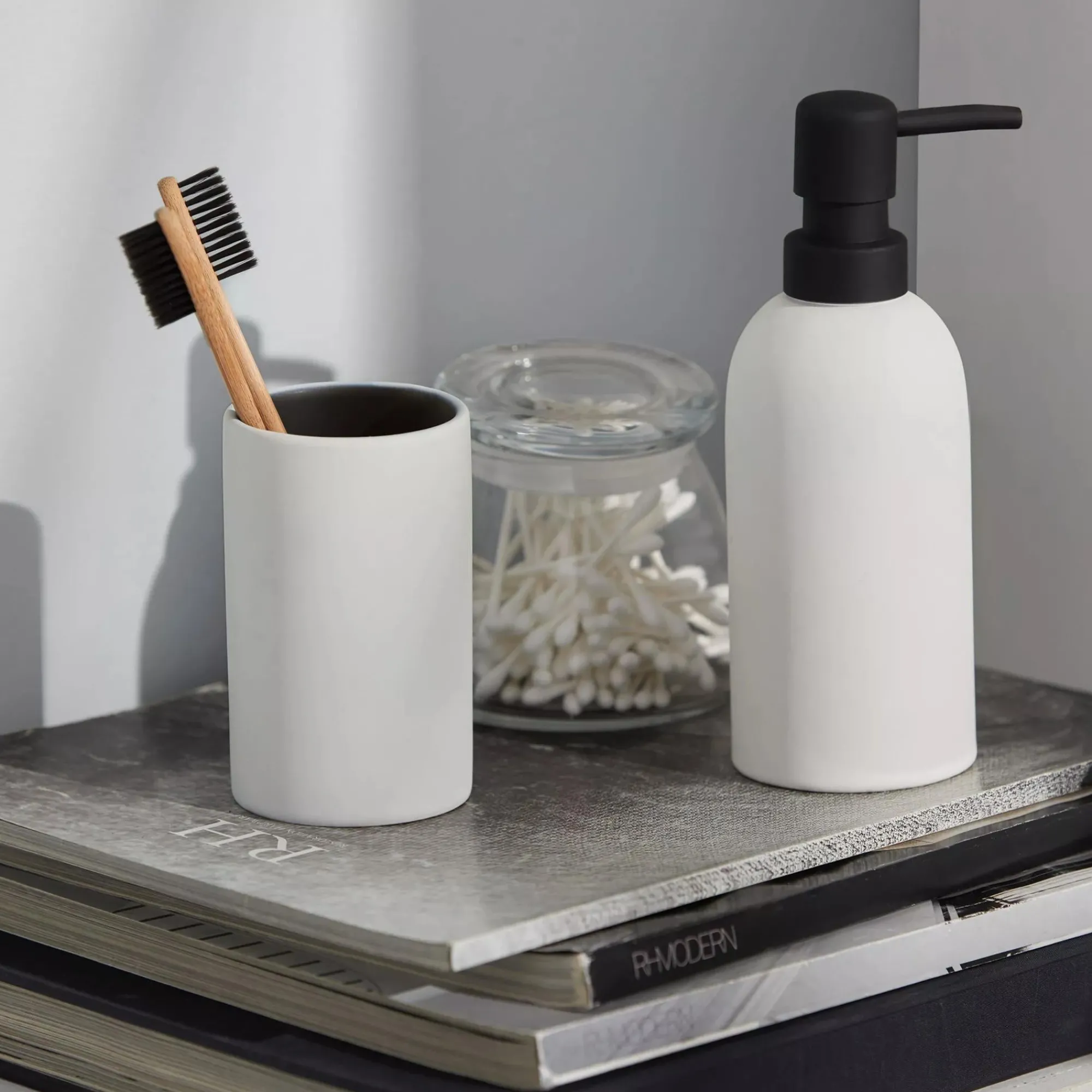 Discount Bouclair Rubber Coated Black and White Soap Dispenser