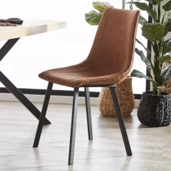 Clearance Bouclair Rust Textured Faux Leather and Metal Dining Chair