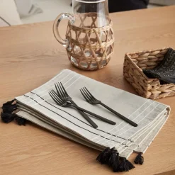 New Bouclair Set of 4 Fabric Placemats with Tassels
