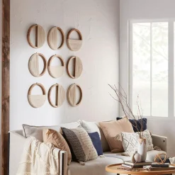 Clearance Bouclair Set of 3 Mango Wood and Rope Circle Wall Decor