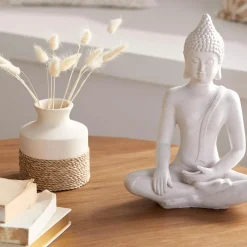 Clearance Bouclair Speckled Ceramic and Rattan Vase