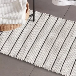 Clearance Bouclair White Bathmat with Black Stripes